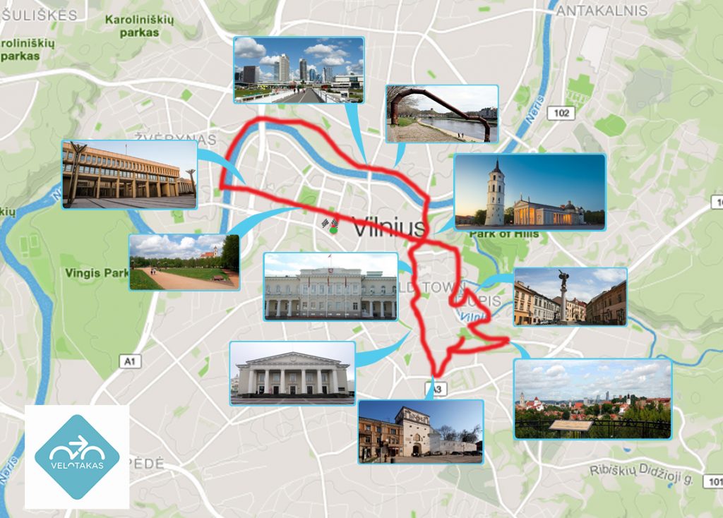 Map of city bike tour of Vilnius Highlights